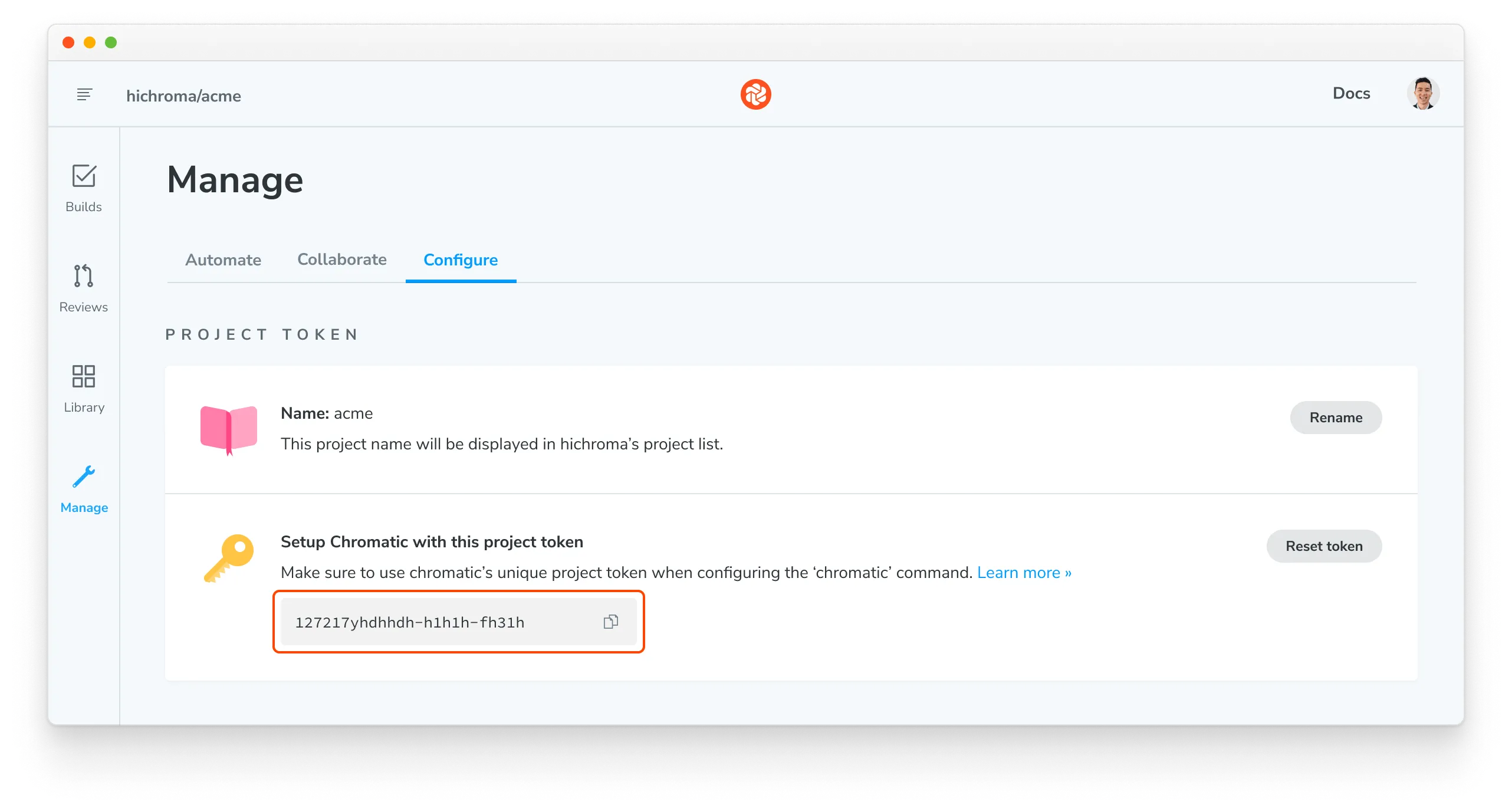 Chromatic Project Token configuration